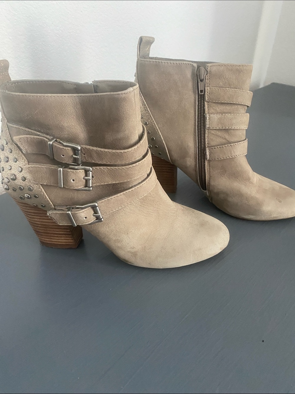 Jessica Simpson Taupe Suede Buckle Ankle Booties